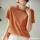 【MsMore】 質感完勝精雕口袋圓領短袖T恤短版上衣# 122571 M 橘色