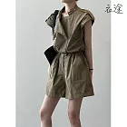 【衣途】潮流工裝風棉質連身衣褲裝(KDDY-B998) M 咖綠