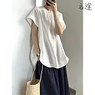 【衣途】韓版圓領皺褶短袖襯衫(KDTY-B101) M 白色