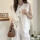 【MsMore】 白色百搭不規則麻感馬甲短版時尚背心外套# 122662 M 白色
