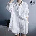 【初色】棉麻風格防曬薄款寬鬆翻領單排扣襯衫長袖上衣女上衣-白色-34803(M-3XL可選) M 白色