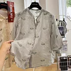【ACheter】 棉麻立領短袖襯衫薄款重工刺繡氣質寬鬆短版上衣# 122638 M 灰色