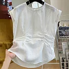 【ACheter】 設計感獨特別致腰部褶皺顯瘦麻無袖氣質短版上衣# 122640 M 白色