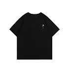 【MsMore】 純棉寬鬆簡約印花大碼圓領短袖T恤中長版上衣# 122635 M 黑色