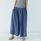 【ACheter】 日本樂天款麻棉感褲裙寬鬆加長闊腿休閒插兜鬆緊腰長褲# 122730 FREE 牛仔藍色