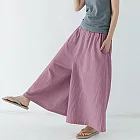 【ACheter】 日本樂天款麻棉感褲裙寬鬆加長闊腿休閒插兜鬆緊腰長褲# 122730 FREE 紫色