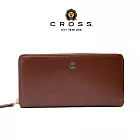 【CROSS】台灣總經銷 限量1折 頂級小牛皮拉鍊長夾 安娜系列 全新專櫃展示品 (磚紅色)
