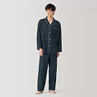 【MUJI 無印良品】男無側縫二重紗織家居睡衣 M 暗藍紋樣