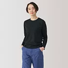 【MUJI 無印良品】女天竺圓領長袖T恤 M 黑色