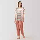 【MUJI 無印良品】女柔滑天竺接觸冷感短袖家居睡衣 S 煙燻橘橫紋