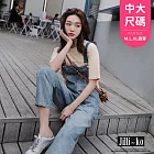 【Jilli~ko】中大尺碼牛仔百搭吊帶九分褲 J11695  FREE 藍色