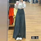 【Jilli~ko】復古喇叭高腰顯瘦闊腿牛仔褲 M L J11809  M 藍色