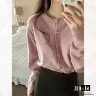 【Jilli~ko】愛心扣薄款短版針織開衫 J11929  FREE 粉色