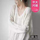 【Jilli~ko】V領馬海毛毛衣女慵懶溫柔寬鬆鏤空套頭針織衫上衣 J11957  FREE 白色