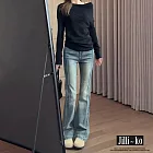 【Jilli~ko】牛仔微喇長褲女修身直筒拼接高腰馬蹄喇叭褲 M-XXL J11995  M 藍色