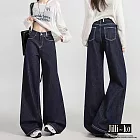 【Jilli~ko】美式闊腿牛仔褲女高腰寬鬆垂感拖地直筒褲 M-XL J12024  M 深藍色