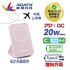 【ADATA 威剛】R050 5000mAh 無線磁吸快充 20W PD/QC極速快充行動電源(BSMI認證) 玫瑰粉
