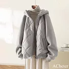 【ACheter】 保暖加厚連帽長袖棉服大碼寬鬆顯瘦外套中長# 123952 M 灰色