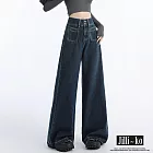 【Jilli~ko】高腰寬鬆大褲腳闊腿牛仔褲 M-XXL J12082  M 深藍