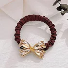 【JENG】韓系復古精緻水鑽蝴蝶結橡皮筋髮圈(93025) _褐色