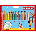 【STABILO】伍迪樂3合1水彩粉蠟筆 10色+削筆器