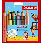 【STABILO】伍迪樂3合1水彩粉蠟筆 6色+削筆器