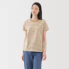 【MUJI 無印良品】女天竺圓領短袖T恤 S 芥黃橫紋
