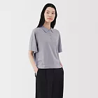 【MUJI 無印良品】女薄針織五分袖POLO衫 M 薰衣草紫