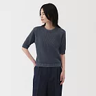 【MUJI 無印良品】女亞麻混網織五分袖針織衫 S 藍色