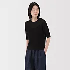 【MUJI 無印良品】女亞麻混網織五分袖針織衫 S 黑色