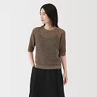 【MUJI 無印良品】女亞麻混網織五分袖針織衫 S 棕色