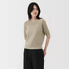 【MUJI 無印良品】女亞麻混網織五分袖針織衫 S 米色