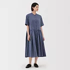 【MUJI 無印良品】女大麻混棉短袖洋裝 S 煙燻藍