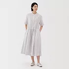 【MUJI 無印良品】女大麻混棉短袖洋裝 S 柔白直紋