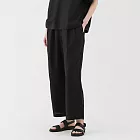 【MUJI 無印良品】女亞麻水洗舒適寬版褲 S 黑色