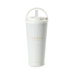 【Hiromimi】手提內瓷不鏽鋼吸管杯750ml(附TRITAN粗細吸管)  暖日白