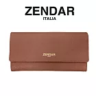 【ZENDAR】限量1折 頂級小牛皮十字紋翻蓋長夾 米蘭系列 全新專櫃展示品 (琥珀色)