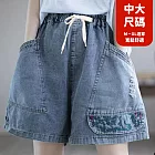 【慢。生活】文藝復古刺繡闊腿牛仔短褲 903  FREE 藍色