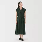 【MUJI 無印良品】女強撚法式袖洋裝 S 深綠