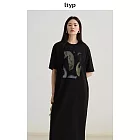 ltyp旅途原品 個性藝術印花休閒實穿T恤連衣裙直筒短袖中長裙女 M L  M 靜謐黑