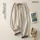【AMIEE】純色鬆緊腰九分褲女休閒褲(KDPY-2613) M 原麻色