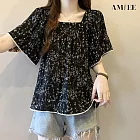 【AMIEE】碎花絕美顯瘦短袖襯衫女上衣(KDTY-4968) M 黑色