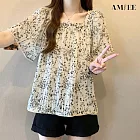 【AMIEE】碎花絕美顯瘦短袖襯衫女上衣(KDTY-4968) 2XL 杏色