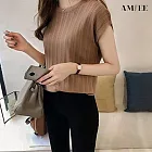 【AMIEE】純色針織短袖T恤女上衣(KDTY-9336) FREE 卡其