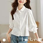 【Lockers 木櫃】純棉繡花長袖襯衫 L114060403 M 白色