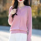 【初色】休閒風純色圓領長袖燙鑽單排扣針織開衫上衣女上衣-共8色-16127(F可選) F 粉色