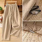 【ACheter】 抽繩闊腿直筒束腳寬鬆加厚羊羔絨刺繡休閒褲# 126533 M 卡其色
