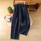 【ACheter】 抽繩闊腿直筒束腳寬鬆加厚羊羔絨刺繡休閒褲# 126533 M 藏青色