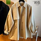 【初色】韓系簡約寬鬆純色排釦翻領長袖中長款風衣外套女外套-共2色-16470(M-2XL可選) M 卡其色