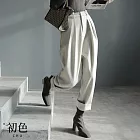 【初色】簡約純色垂墜感毛呢顯瘦闊腿哈倫西裝褲寬褲九分長褲-共2色-16423(M-2XL可選) M 米白色